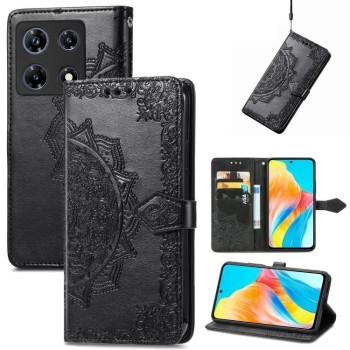 Чехол-книжка с тиснением Mandala и магнитным хлястиком на Infinix Note 30 Pro - черный