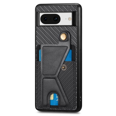 Протиударний чохол Carbon Fiber Wallet Flip Card K-shaped Holder для Google Pixel 8 - чорний