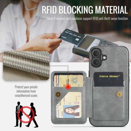 Чехол Fierre Shann Oil Wax Cow Leather Card Holder на iPhone 16 - серый