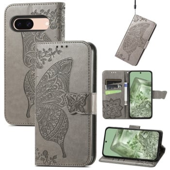 Чехол-книжка Butterfly Love Flower Embossed для Google Pixel 8a - серый