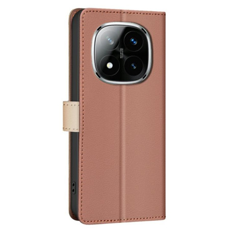 Чехол-книжка Color Matching RFID Anti-theft Leather для Xiaomi Redmi Note 14 Pro 4G - коричневый
