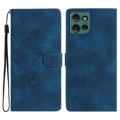 Чехол-книжка Flower Butterfly Embossing для Motorola Edge 50 5G - синий
