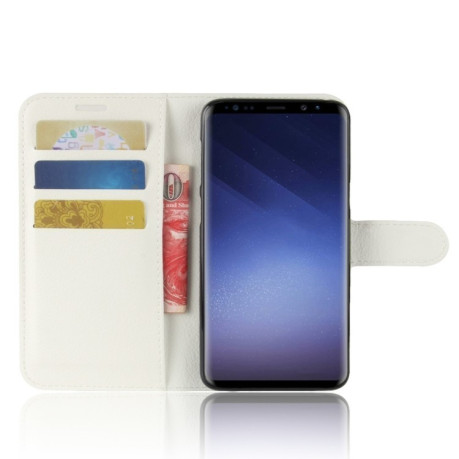 Кожаный чехол-книжка на Samsung Galaxy S9/G960 Litchi Texture со слотом для кредитных карт белый