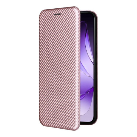 Чохол-книжка Carbon Fiber Texture на OPPO Reno13 5G Global - рожевий
