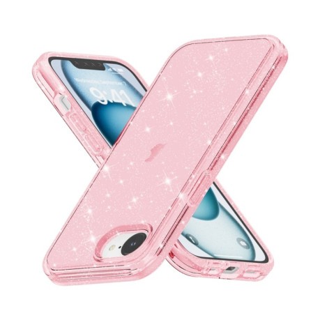 Противоударный чехол Terminator Style Glitter для iPhone 16e - розовый