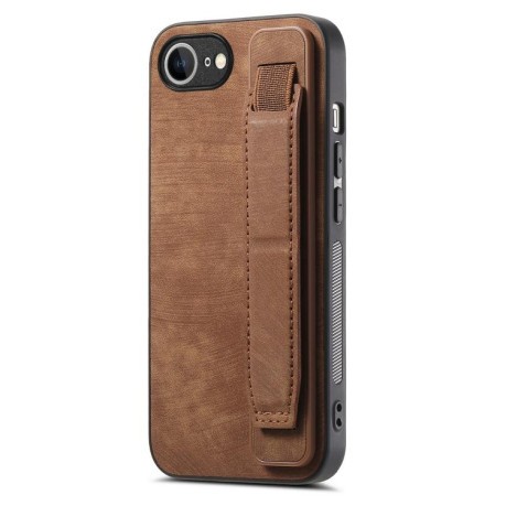 Противоударный чехол Wristband Leather Back для iPhone 16e - коричневый