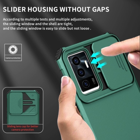 Противоударный чехол Stereoscopic Holder Sliding для Vivo V23e / S10e 5G - зеленый