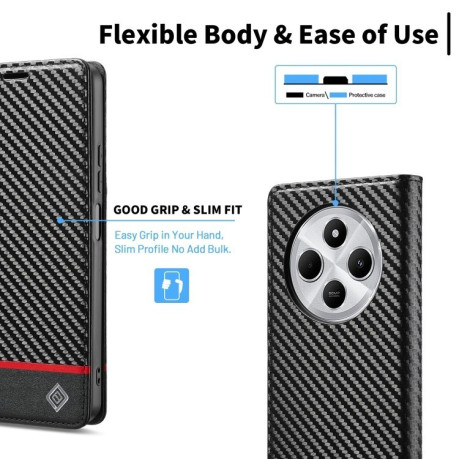 Чехол-книжка LCIMEEKE Carbon Fiber для Xiaomi Redmi 14C 4G/Poco C75/Redmi A4 5G - Black