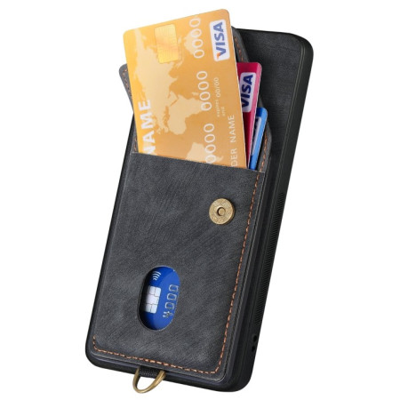 Противоударный чехол Retro Card Wallet Fold Leather для Xiaomi Redmi Note 13 Pro 5G/Poco X6 5G - черный