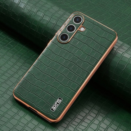 Чохол AZNS Electroplated Frame Crocodile Texture на Samsung Galaxy S25 5G - зелений