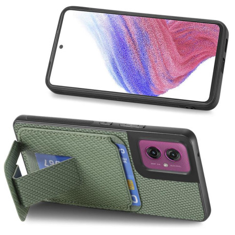 Противоударный чехол Carbon Fiber Card Bag для Motorola Moto G55 - зеленый