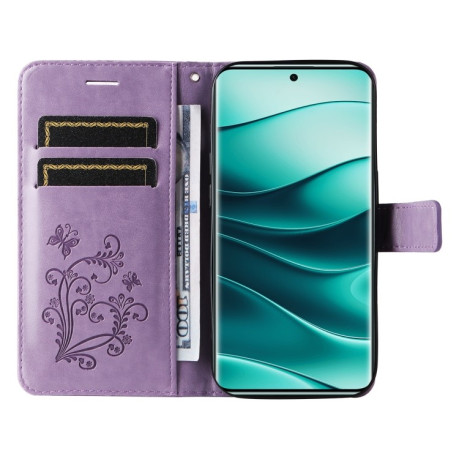 Чехол-книжка Embossed Butterfly для Xiaomi Redmi Note 14 Pro / 14 Pro+ 5G - фиолетовый