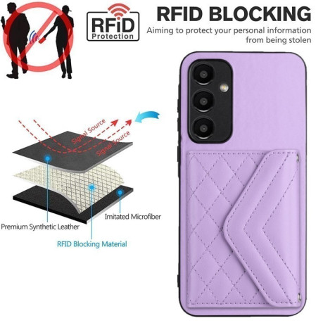 Чехол Rhombic Texture Card Bag RFID для Samsung Galaxy A55 - фиолетовый