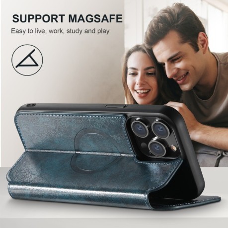 Чехол-книжка Suteni J05 Leather Magnetic MagSafe для iPhone 16 Pro Max - синий