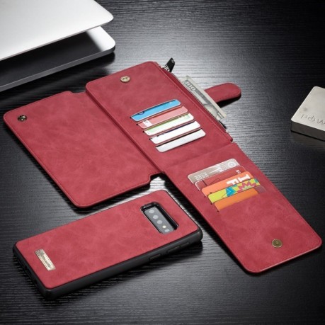 Шкіряний чохол-гаманець CaseMe 007 Series Wallet Style Picture Frame із вбудованим магнітом на Samsung Galaxy S10 Plus-червоний