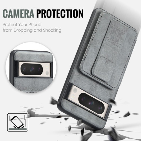 Чехол Fierre Shann Oil Wax Cow Leather Card Holder на Google Pixel 8a - серый