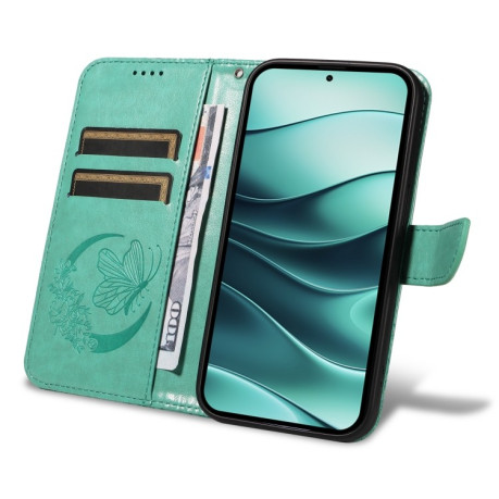 Чехол-книжка Swallowtail Butterfly Embossed Leather для Xiaomi Redmi Note 14 5G/Poco M7 Pro 5G - зеленый
