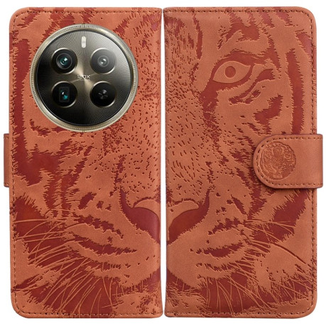 Чехол-книжка Tiger Embossing для Realme 12 Pro / 12 Pro+ - коричневый