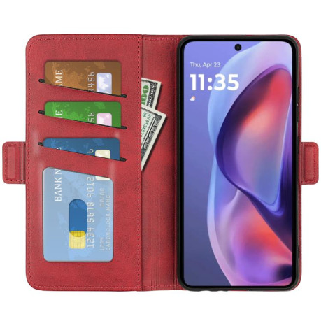 Чехол-книжка Dual-side Magnetic Buckle для Motorola Moto E15 - красный