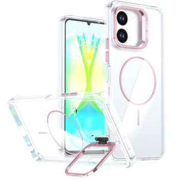 Прозорий чохол Bright Color Clear з MagSafe і рамкою камери на Tecno Spark Go 3 — рожевий