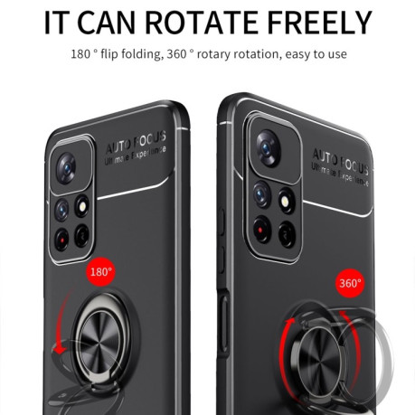 Ударозахисний чохол Metal Ring Holder 360 Degree Rotating на Xiaomi Redmi Note 11  - чорно-червоний