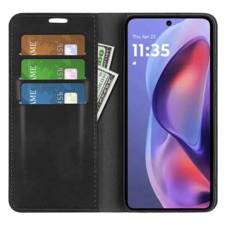 Чехол-книжка Retro Skin Feel Business Magnetic на Motorola Moto E15 - черный