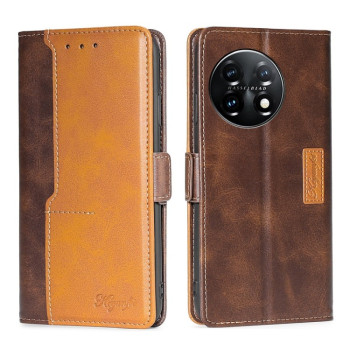 Чехол-книжка с магнитной застежкой и контрастной отделкой на OnePlus 11 - коричневый