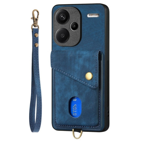 Противоударный чехол Retro Card Wallet Fold Leather для Xiaomi Redmi Note 13 Pro+ - синий