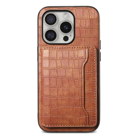 Чохол протиударний Crocodile Texture Card Bag Design для iPhone 16 Pro - коричневий