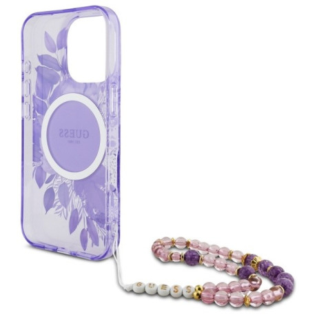 Оригінальний чохол Guess IML Flowers With Pearl Strap MagSafe для iPhone 16 Pro Max - purple