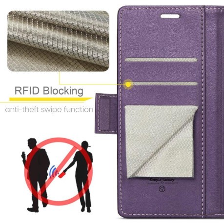 Чохол-книжка CaseMe 023 Butterfly Buckle Litchi Texture RFID Anti-theft Leather для Xiaomi Poco F7 Pro / F7 Ultra - фіолетовий