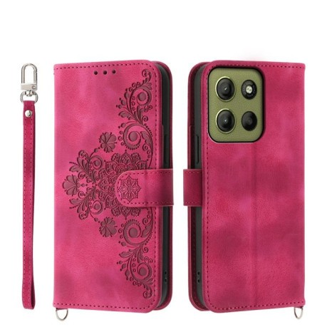 Чохол-книжка Skin-feel Flowers Embossed для Motorola Moto G15 - винно-червоний