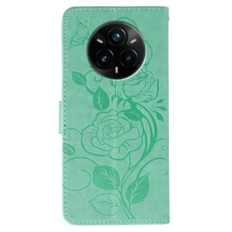 Чехол-книжка Rose Butterfly Embossed Leather для Realme 14 Pro+ - зелений