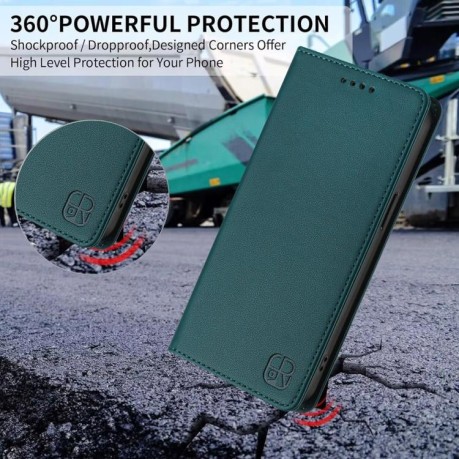 Чехол-книжка RC01 Dual-Folded Magnetic Suction RFID Leather на Xiaomi Redmi Note 14 Pro 4G - зеленый