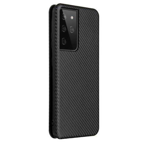 Чехол-книжка Carbon Fiber Texture на Samsung Galaxy S21 Ultra - черный