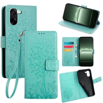 Чехол-книжка Escase с тиснением дерева и оленя на OnePlus Ace 5 Racing — зелёный