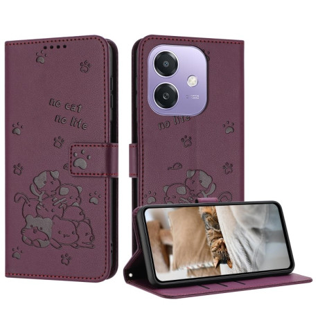 Чехол-книжка Diamond Embossed Skin Feel для OPPO A3/A3x/A40m - винно-красный