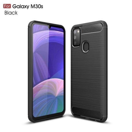 Чехол Brushed Texture Carbon Fiber на Samsung Galaxy M21/M30s-черный