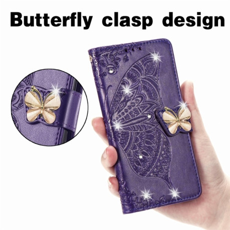 Чохол-книжка Rhinestones Butterfly Love Flower Embossed для Xiaomi 13T / 13T Pro - фіолетовий