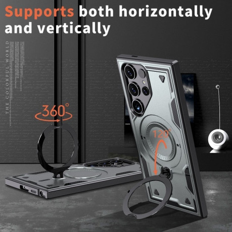 Противоударный чехол MagSafe Holder Armor PC Hybrid для Samsung Galaxy S25 Ultra 5G - серый