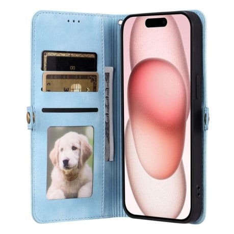 Чехол-книжка Totem Embossed Magnetic Leather для iPhone 16 Plus - синий