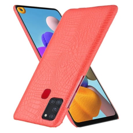 Ударопрочный чехол Crocodile Texture на Samsung Galaxy A21s - красный