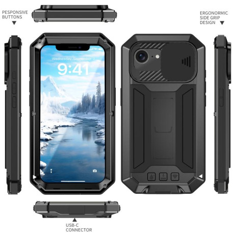 Противоударный чехол R-JUST Sliding для iPhone 16e - черный