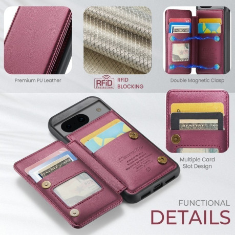 Чехол CaseMe C22 Card Slots Holder RFID Anti-theft для Google Pixel 8a - винно-красный
