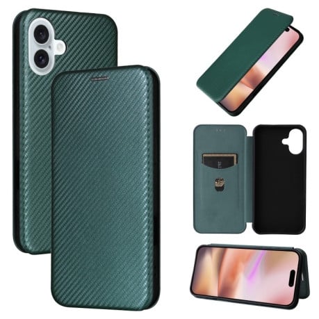 Чохол-книжка Carbon Fiber Texture на iPhone 16 - зелений