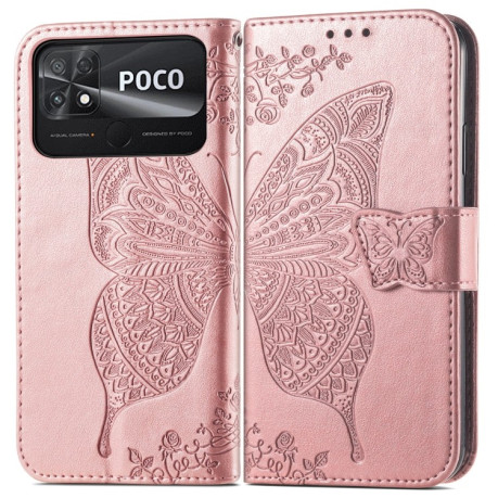 Чохол-книжка Butterfly Love Flower Embossed на Xiaomi Poco C40/Redmi 10c -рожеве золото