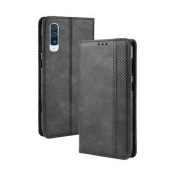 Кожаный чехол-книжка Magnetic Buckle Retro Texture на Samsung Galaxy A70-черный