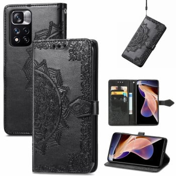 Чохол-книжка Lucky Clover Halfway Mandala Embossing Pattern на Xiaomi Redmi Note 11 Pro 5G (China)/11 Pro+ - чорний