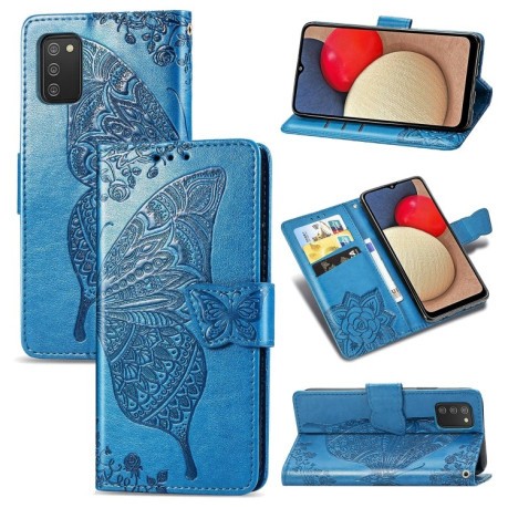 Чехол-книжка Butterfly Love Flowers для Samsung Galaxy A02s - синий
