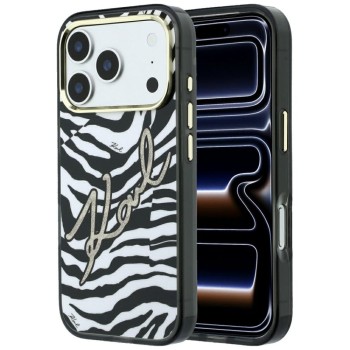 Оригінальний чохол Karl Lagerfeld IML Signature Zebra Glitter з MagSafe для iPhone 17 Pro Max / 18 Pro Max — золотий